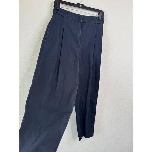 COS Barrel Leg Cropped Pants Pleated Trousers Women’s Sz 6 Navy Blue Preppy - Picture 3 of 7